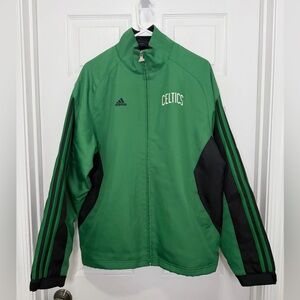 Men's Small Adidas Boston Celtics Full-Zip Jacket Big Logo Green Black 3 Stripes